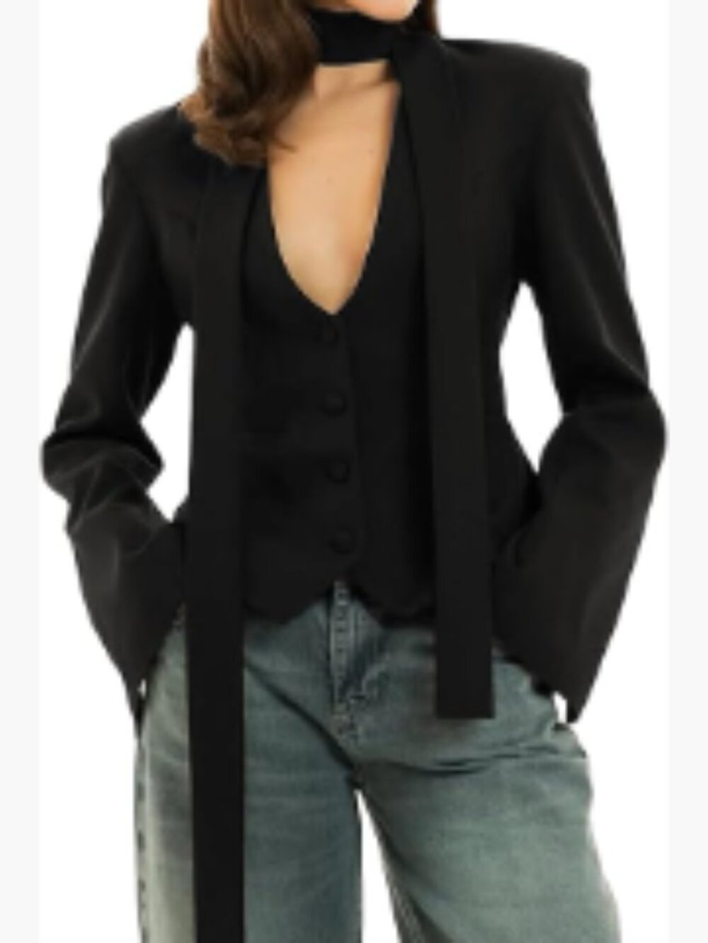 Polyester Spandex Blazer Women Business Casual V Neck Button Up